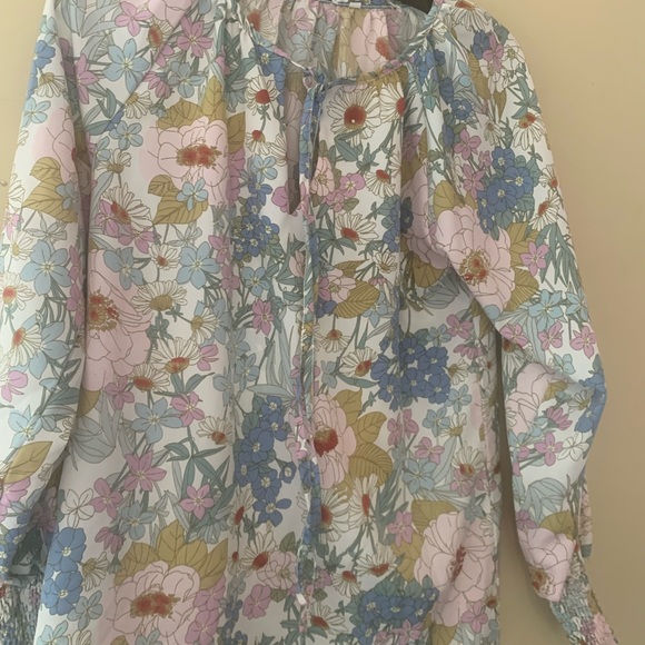 Womens V Neck Tie Front Long Sleeve Floral Blouse in Blue sz small - Picture 8 of 12